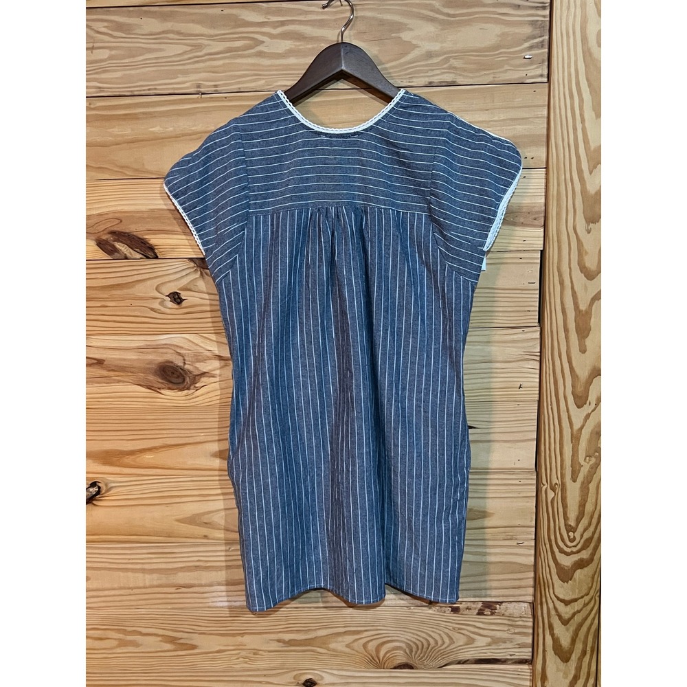 Entro Mexican Shift Mini Dress Blue Floral Embroidery Crochet Lace Womens Medium - Picture 2 of 7
